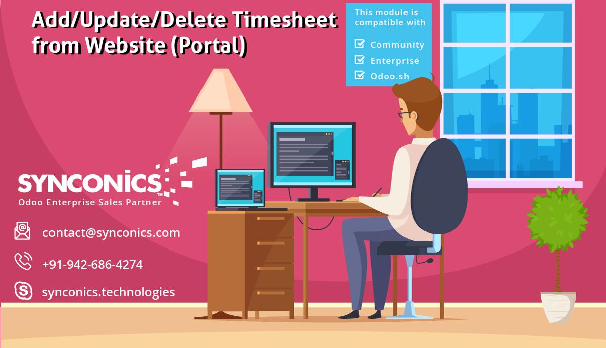 Update Timesheet from Website | Odoo Apps : Synconics